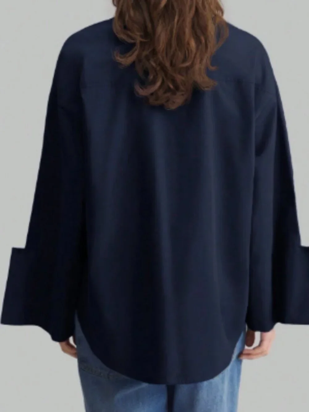 NEW Navy Blue Stylish Cotton Mix Blouse Button-Down Shirt Large-Xlarge - Picture 3 of 8